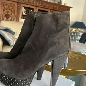 Sam Edelman Dark Gray Suede Studded Platform Ankle Boots